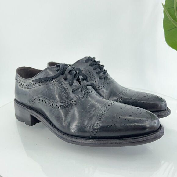 Freebird by Steven George Men's Size 9 Black Distressed Wingtip Oxford Shoes - Picture 1 of 13
